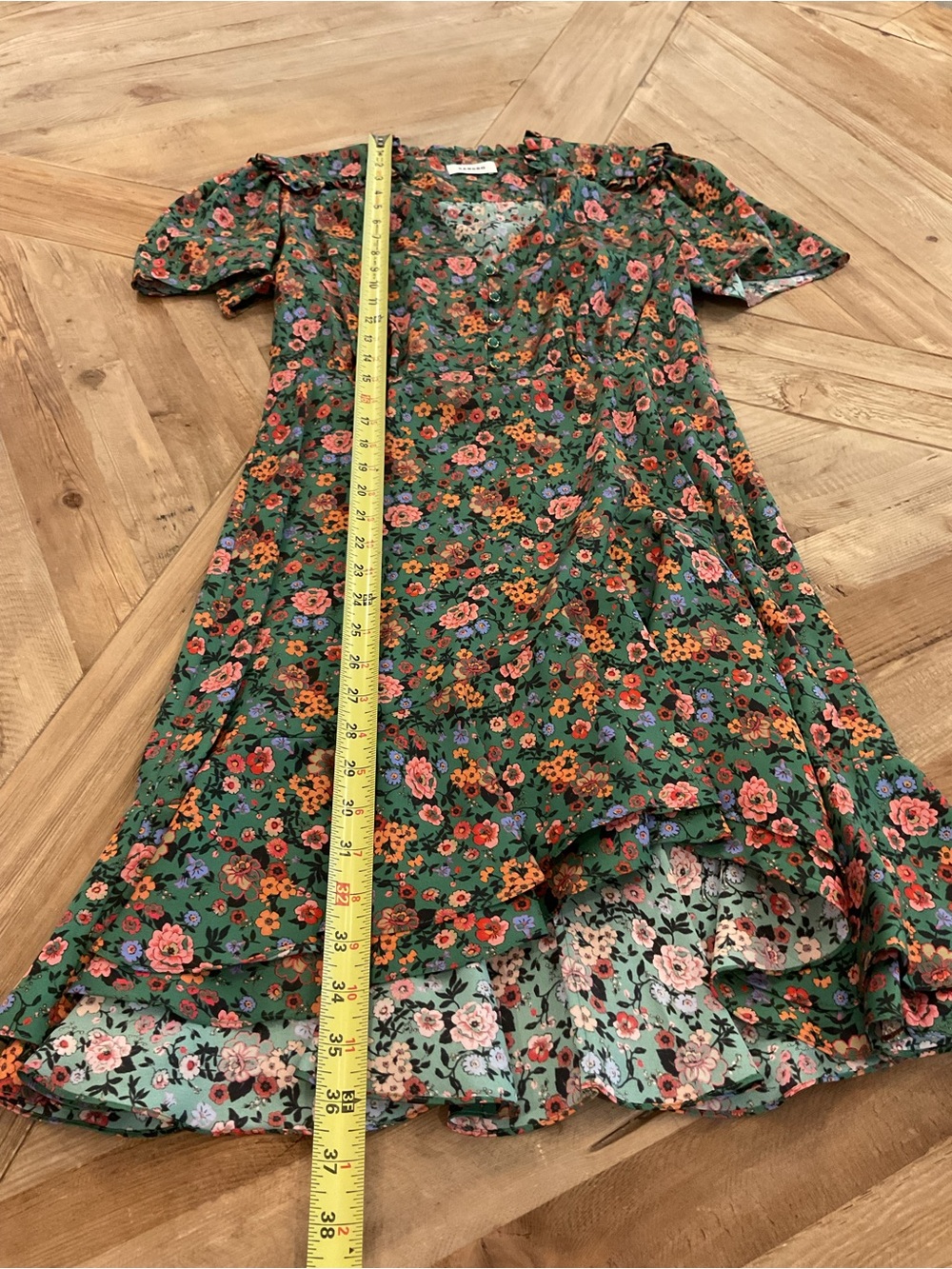 Sandro Marta Green Floral Ruffle Mini Dress NEW - Picture 8 of 10